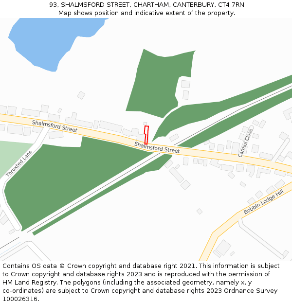 93, SHALMSFORD STREET, CHARTHAM, CANTERBURY, CT4 7RN: Location map and indicative extent of plot