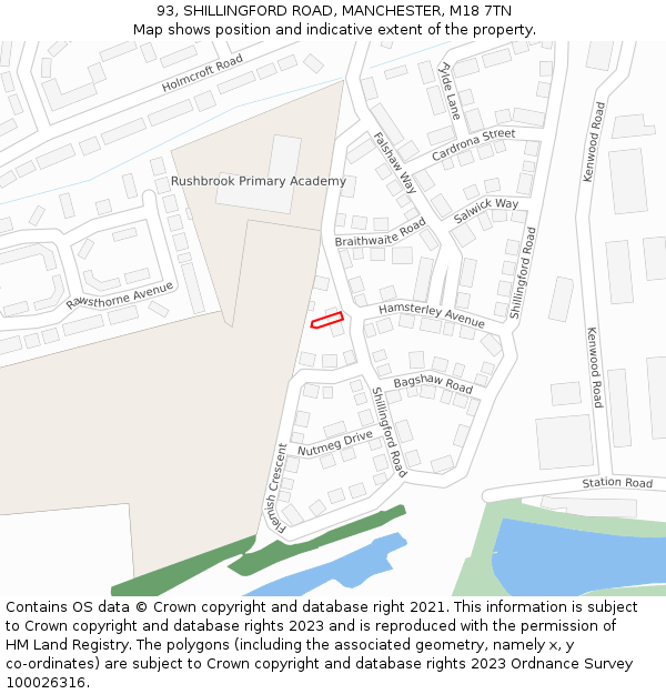 93, SHILLINGFORD ROAD, MANCHESTER, M18 7TN: Location map and indicative extent of plot