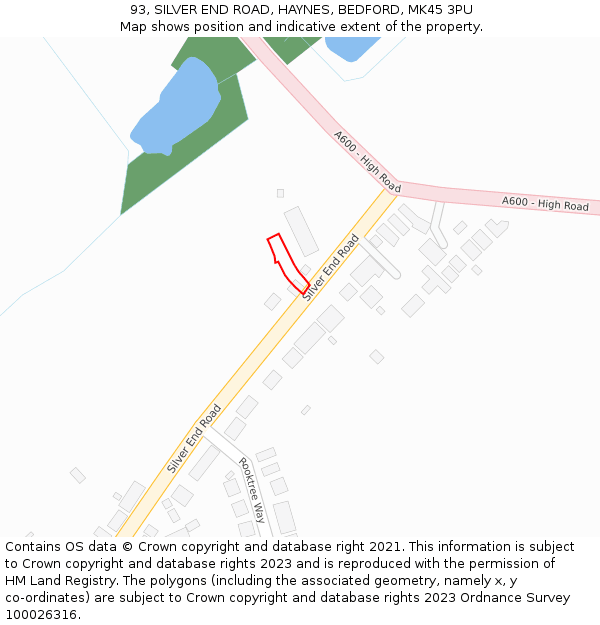 93, SILVER END ROAD, HAYNES, BEDFORD, MK45 3PU: Location map and indicative extent of plot