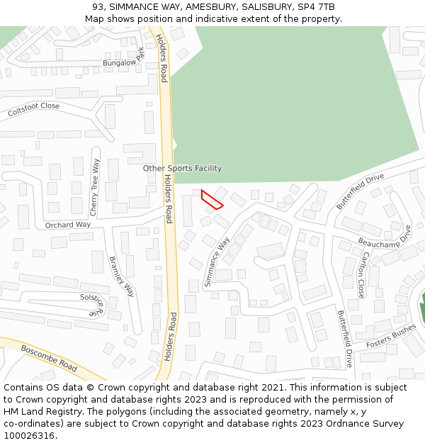 93, SIMMANCE WAY, AMESBURY, SALISBURY, SP4 7TB: Location map and indicative extent of plot