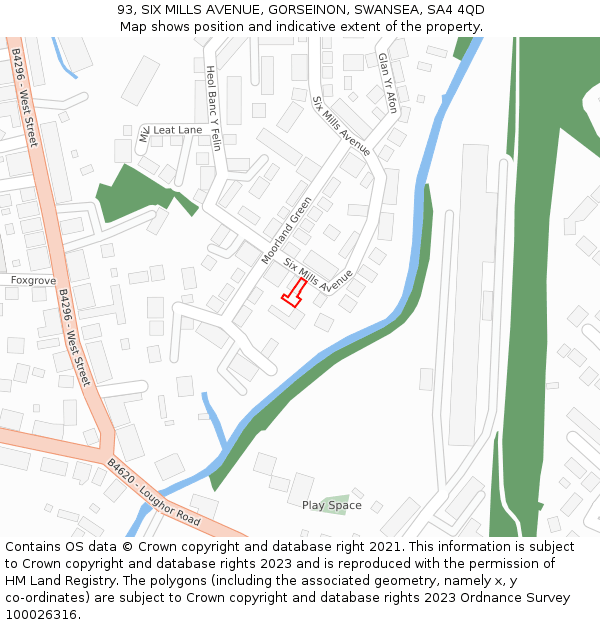 93, SIX MILLS AVENUE, GORSEINON, SWANSEA, SA4 4QD: Location map and indicative extent of plot