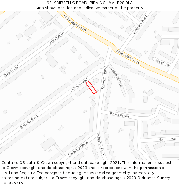 93, SMIRRELLS ROAD, BIRMINGHAM, B28 0LA: Location map and indicative extent of plot