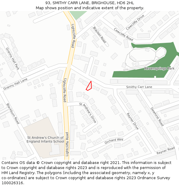 93, SMITHY CARR LANE, BRIGHOUSE, HD6 2HL: Location map and indicative extent of plot