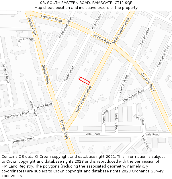 93, SOUTH EASTERN ROAD, RAMSGATE, CT11 9QE: Location map and indicative extent of plot