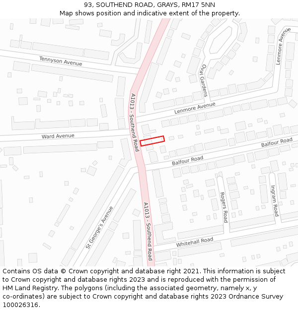 93, SOUTHEND ROAD, GRAYS, RM17 5NN: Location map and indicative extent of plot