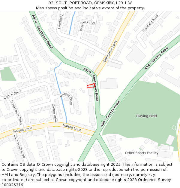 93, SOUTHPORT ROAD, ORMSKIRK, L39 1LW: Location map and indicative extent of plot