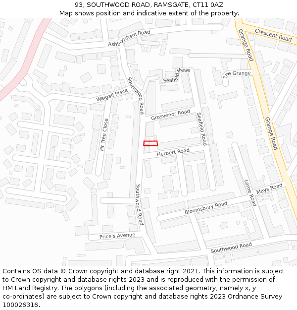 93, SOUTHWOOD ROAD, RAMSGATE, CT11 0AZ: Location map and indicative extent of plot