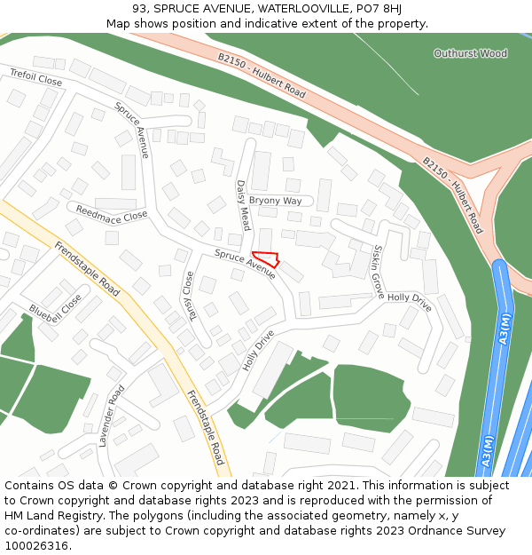 93, SPRUCE AVENUE, WATERLOOVILLE, PO7 8HJ: Location map and indicative extent of plot