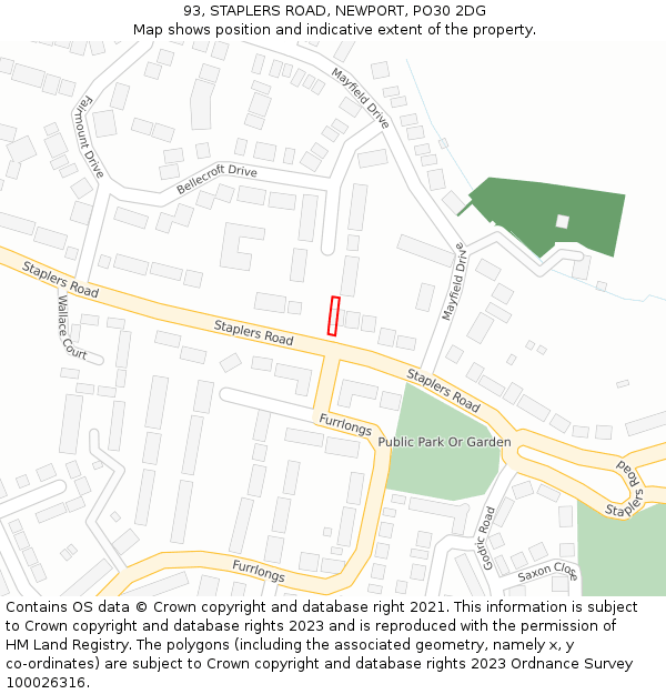 93, STAPLERS ROAD, NEWPORT, PO30 2DG: Location map and indicative extent of plot