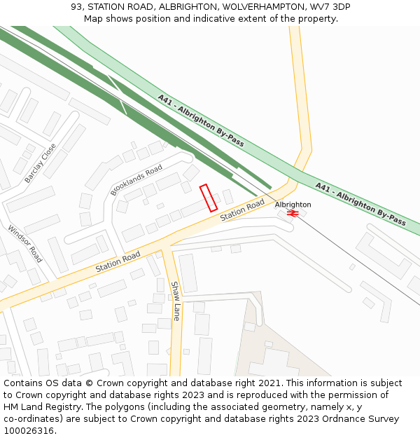 93, STATION ROAD, ALBRIGHTON, WOLVERHAMPTON, WV7 3DP: Location map and indicative extent of plot