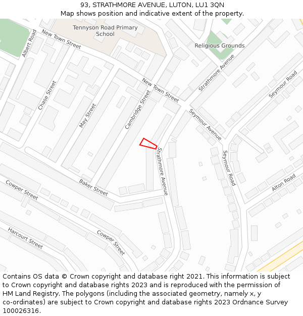 93, STRATHMORE AVENUE, LUTON, LU1 3QN: Location map and indicative extent of plot