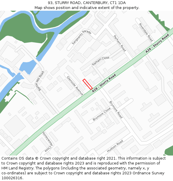 93, STURRY ROAD, CANTERBURY, CT1 1DA: Location map and indicative extent of plot