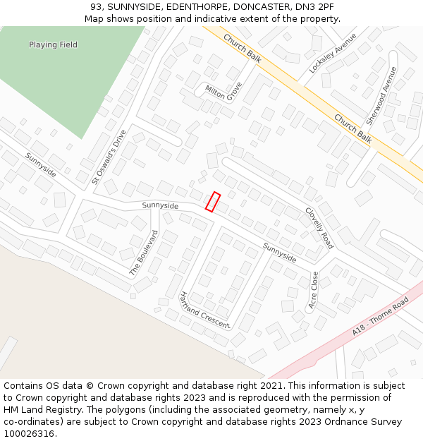 93, SUNNYSIDE, EDENTHORPE, DONCASTER, DN3 2PF: Location map and indicative extent of plot