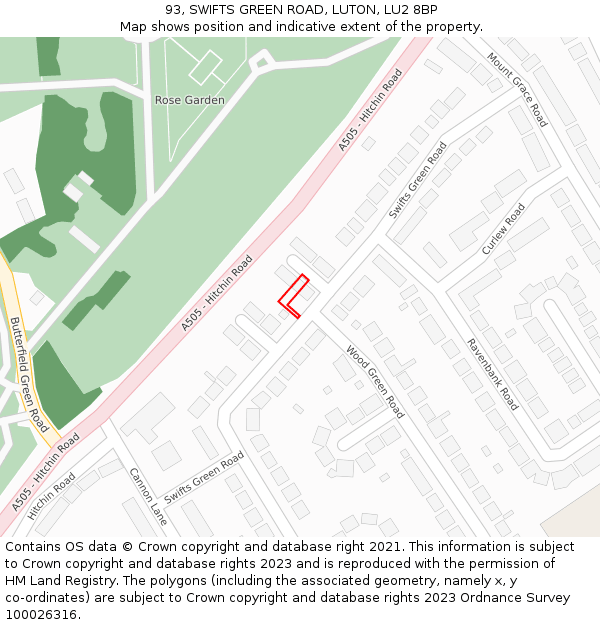 93, SWIFTS GREEN ROAD, LUTON, LU2 8BP: Location map and indicative extent of plot