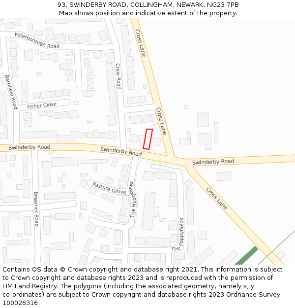 93, SWINDERBY ROAD, COLLINGHAM, NEWARK, NG23 7PB: Location map and indicative extent of plot