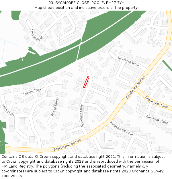 93, SYCAMORE CLOSE, POOLE, BH17 7YH: Location map and indicative extent of plot