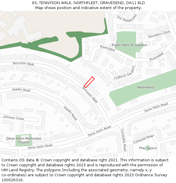 93, TENNYSON WALK, NORTHFLEET, GRAVESEND, DA11 8LD: Location map and indicative extent of plot