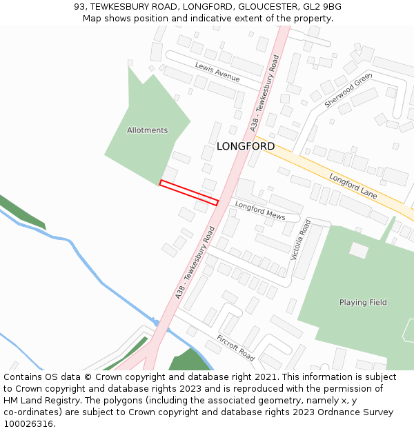 93, TEWKESBURY ROAD, LONGFORD, GLOUCESTER, GL2 9BG: Location map and indicative extent of plot