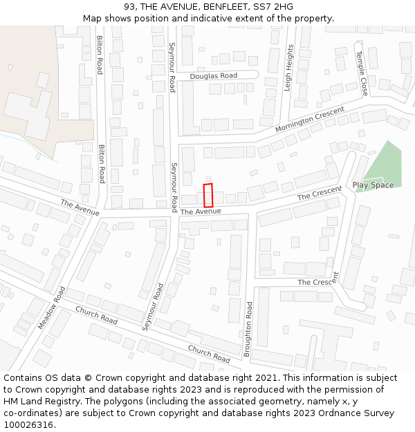 93, THE AVENUE, BENFLEET, SS7 2HG: Location map and indicative extent of plot