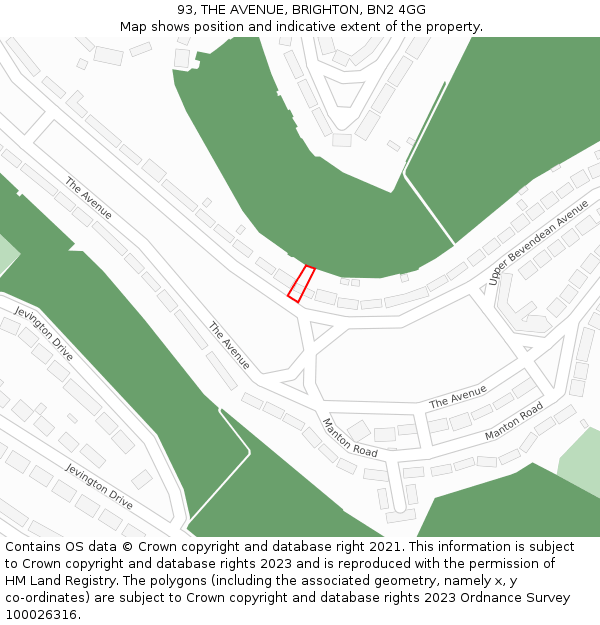 93, THE AVENUE, BRIGHTON, BN2 4GG: Location map and indicative extent of plot