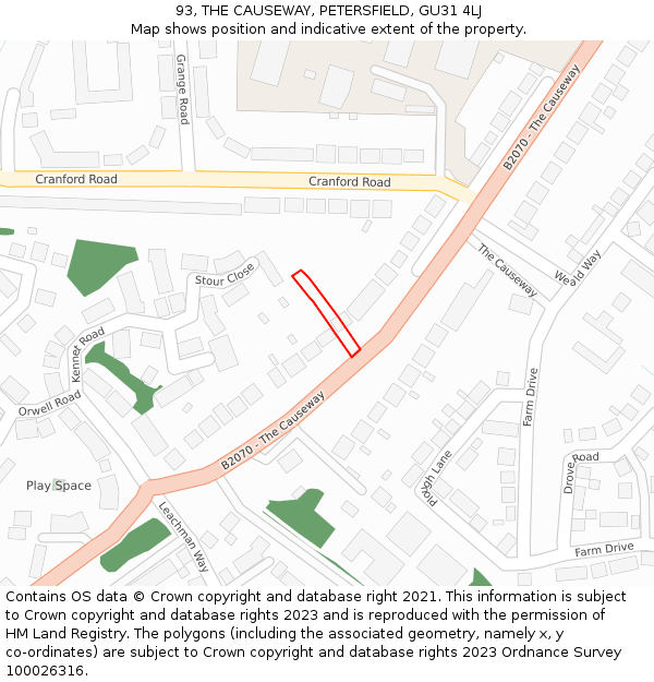 93, THE CAUSEWAY, PETERSFIELD, GU31 4LJ: Location map and indicative extent of plot
