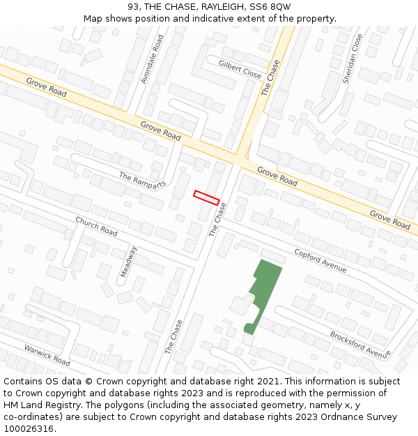 93, THE CHASE, RAYLEIGH, SS6 8QW: Location map and indicative extent of plot