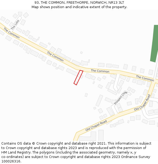 93, THE COMMON, FREETHORPE, NORWICH, NR13 3LT: Location map and indicative extent of plot