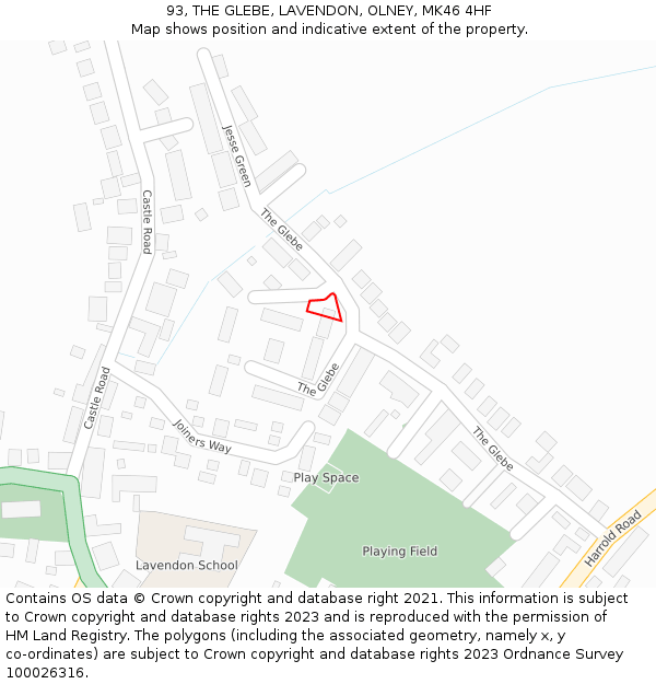 93, THE GLEBE, LAVENDON, OLNEY, MK46 4HF: Location map and indicative extent of plot