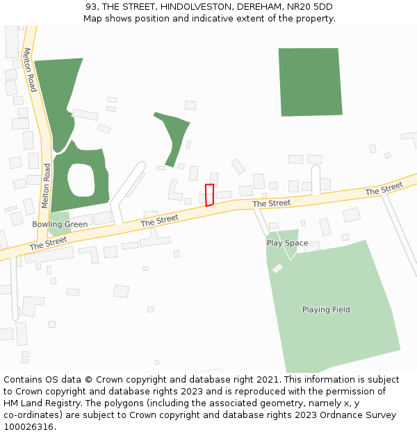 93, THE STREET, HINDOLVESTON, DEREHAM, NR20 5DD: Location map and indicative extent of plot