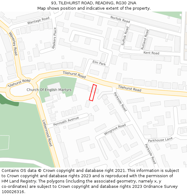 93, TILEHURST ROAD, READING, RG30 2NA: Location map and indicative extent of plot