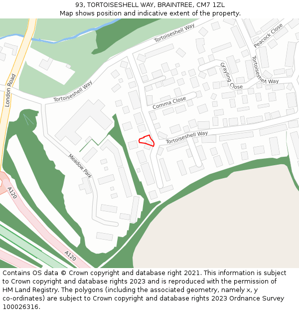 93, TORTOISESHELL WAY, BRAINTREE, CM7 1ZL: Location map and indicative extent of plot