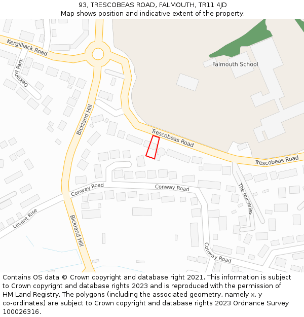 93, TRESCOBEAS ROAD, FALMOUTH, TR11 4JD: Location map and indicative extent of plot