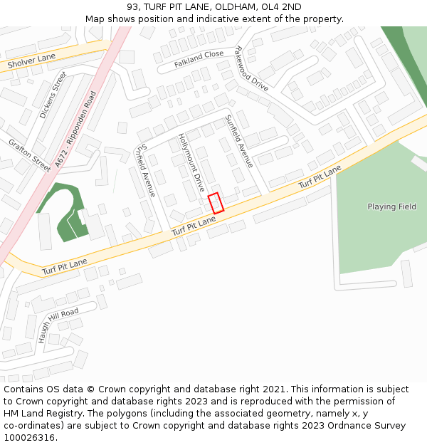 93, TURF PIT LANE, OLDHAM, OL4 2ND: Location map and indicative extent of plot