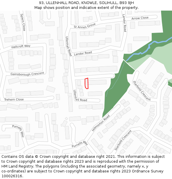 93, ULLENHALL ROAD, KNOWLE, SOLIHULL, B93 9JH: Location map and indicative extent of plot