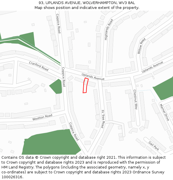 93, UPLANDS AVENUE, WOLVERHAMPTON, WV3 8AL: Location map and indicative extent of plot