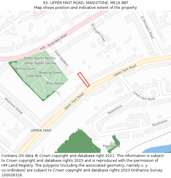 93, UPPER FANT ROAD, MAIDSTONE, ME16 8BT: Location map and indicative extent of plot