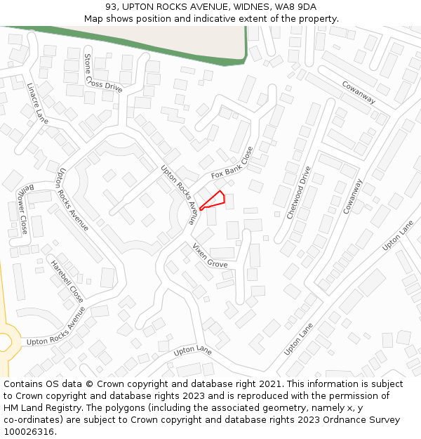 93, UPTON ROCKS AVENUE, WIDNES, WA8 9DA: Location map and indicative extent of plot