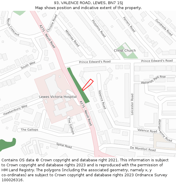 93, VALENCE ROAD, LEWES, BN7 1SJ: Location map and indicative extent of plot