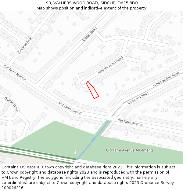 93, VALLIERS WOOD ROAD, SIDCUP, DA15 8BQ: Location map and indicative extent of plot