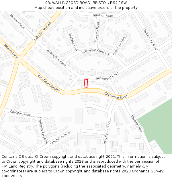 93, WALLINGFORD ROAD, BRISTOL, BS4 1SW: Location map and indicative extent of plot