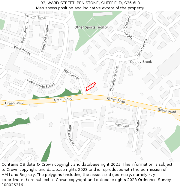 93, WARD STREET, PENISTONE, SHEFFIELD, S36 6LR: Location map and indicative extent of plot