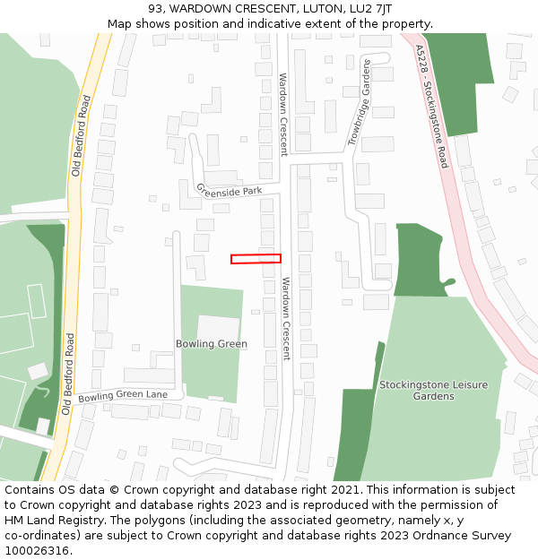 93, WARDOWN CRESCENT, LUTON, LU2 7JT: Location map and indicative extent of plot