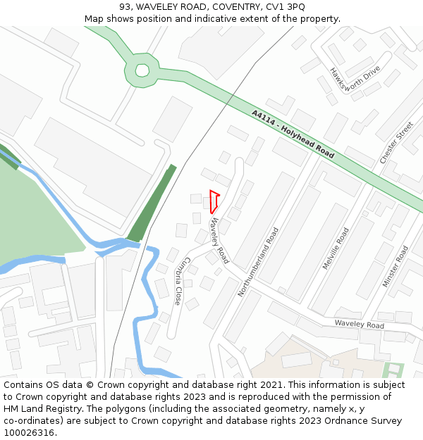 93, WAVELEY ROAD, COVENTRY, CV1 3PQ: Location map and indicative extent of plot