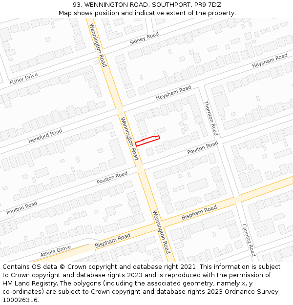 93, WENNINGTON ROAD, SOUTHPORT, PR9 7DZ: Location map and indicative extent of plot