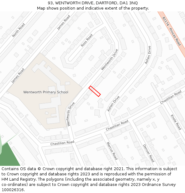 93, WENTWORTH DRIVE, DARTFORD, DA1 3NQ: Location map and indicative extent of plot