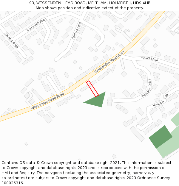 93, WESSENDEN HEAD ROAD, MELTHAM, HOLMFIRTH, HD9 4HR: Location map and indicative extent of plot