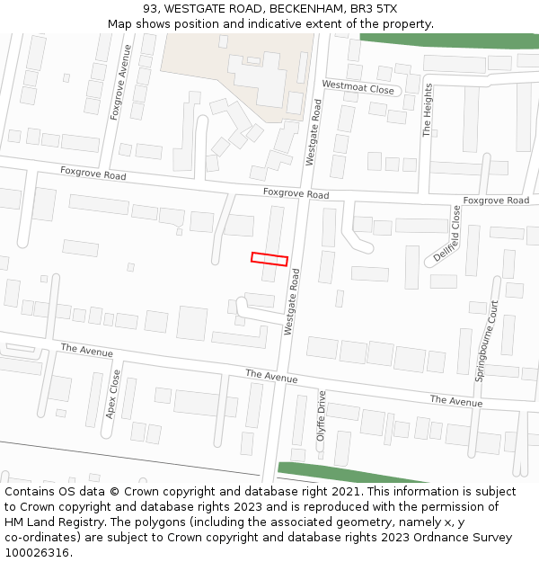 93, WESTGATE ROAD, BECKENHAM, BR3 5TX: Location map and indicative extent of plot