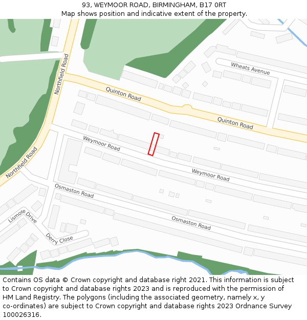 93, WEYMOOR ROAD, BIRMINGHAM, B17 0RT: Location map and indicative extent of plot