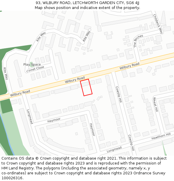 93, WILBURY ROAD, LETCHWORTH GARDEN CITY, SG6 4JJ: Location map and indicative extent of plot