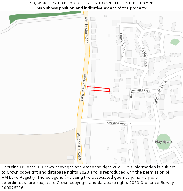 93, WINCHESTER ROAD, COUNTESTHORPE, LEICESTER, LE8 5PP: Location map and indicative extent of plot